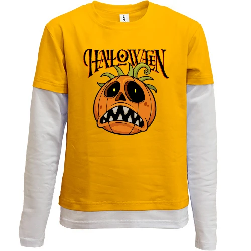 Комбинированный детский лонгслив, желтый, Halloween с тыквой