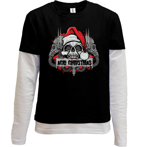 Комбинированный детский лонгслив, черный, Acid Christmas