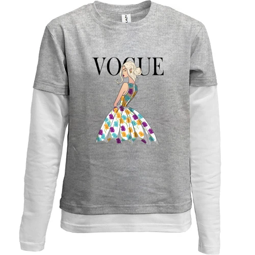 Комбинированный детский лонгслив, серый, VOGUE blonde girl