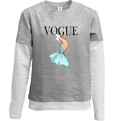 Комбинированный детский лонгслив, серый, VOGUE blonde girl 2