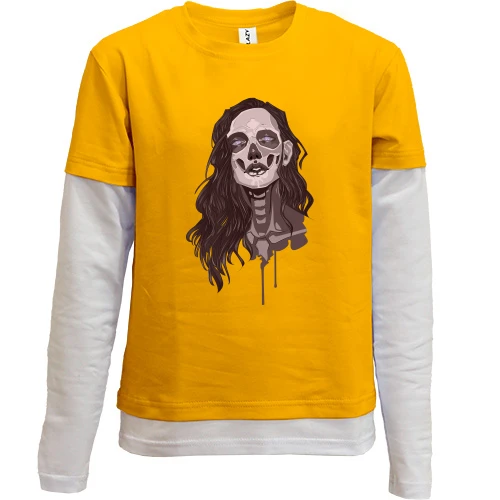 Комбинированный детский лонгслив, желтый, girl makeup skull