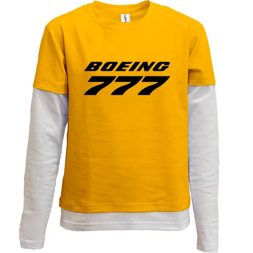 Комбинированный детский лонгслив, желтый, Boeing 777 лого