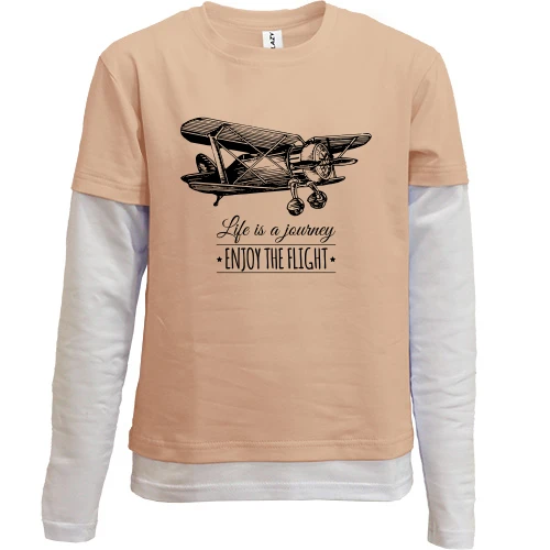 Комбинированный детский лонгслив, желтый, с бипланом - Enjoy the fly