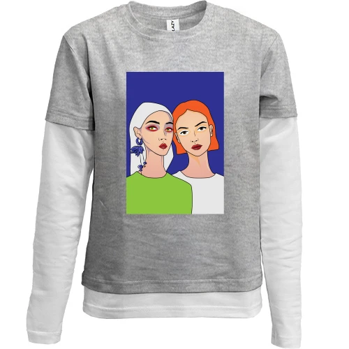 Комбінований дитячий лонгслів, Сірий, Blonde and redhead