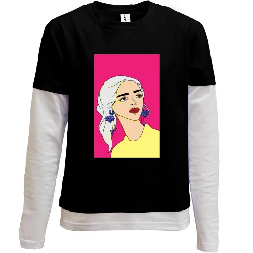 Комбинированный детский лонгслив, Черный, Blonde on pink background