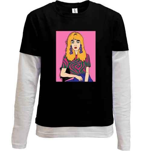 Комбинированный детский лонгслив, Черный, Blonde in a strange t-shirt