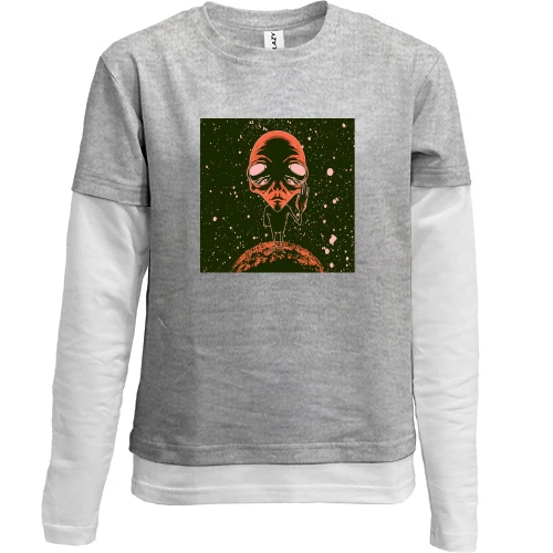 Комбінований дитячий лонгслів, Сірий, Alien on the moon