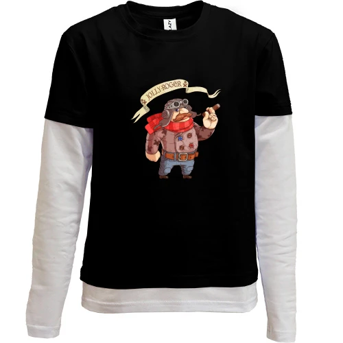 Комбинированный детский лонгслив, черный, Jolly roger