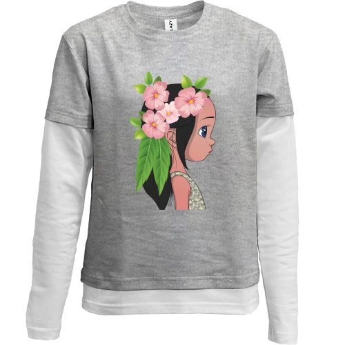Комбінований дитячий лонгслів, Сірий, Baby with flowers 1