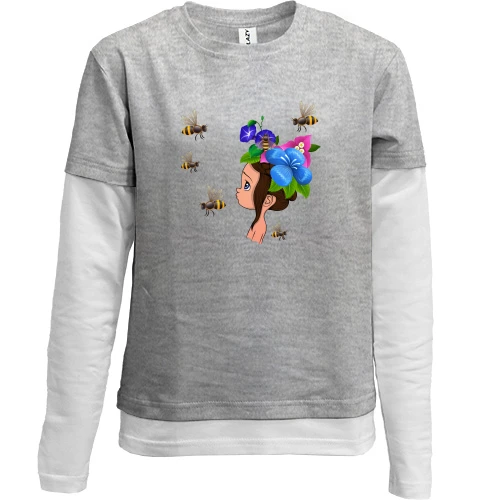 Комбінований дитячий лонгслів, Сірий, Baby with bees