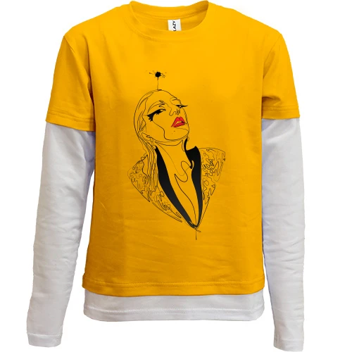 Комбинированный детский лонгслив, желтый, Girl with red lips