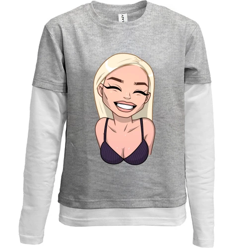 Комбинированный детский лонгслив, серый, Art. Blonde smiling 2