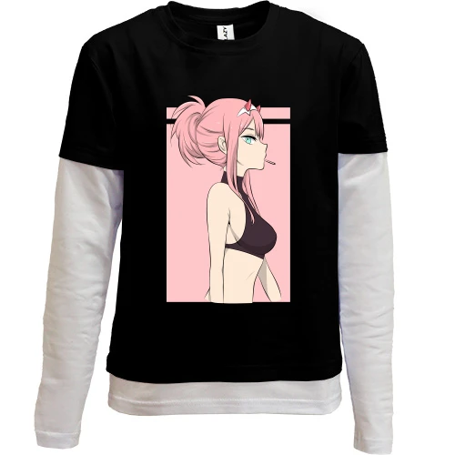 Комбинированный детский лонгслив, Черный, Pink girl