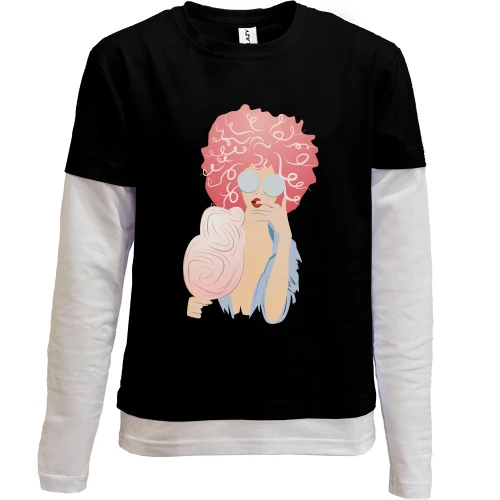 Комбинированный детский лонгслив, черный, Cotton Candy Girl