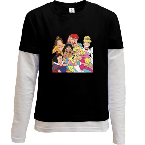 Комбинированный детский лонгслив, черный, Disney princess art