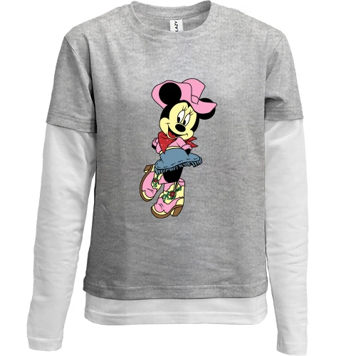 Комбінований дитячий лонгслів, Сірий, Minnie Mouse cowboy