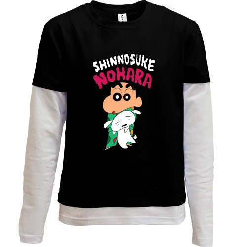Комбинированный детский лонгслив, Черный, Shinnosuke nohara