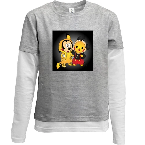 Комбинированный детский лонгслив, Серый, Mickey mouse and pikachu