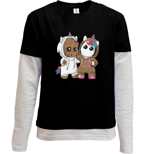 Комбинированный детский лонгслив, Черный, Baby groot and unicorn