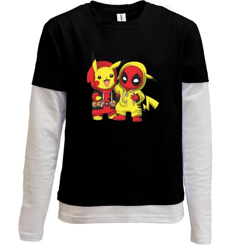 Комбинированный детский лонгслив, Черный, Pikachu and Deadpool