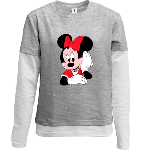 Комбінований дитячий лонгслів, Сірий, Minnie Mouse smiles.