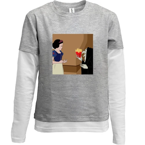 Комбинированный детский лонгслив, Серый, Snow White and French fries