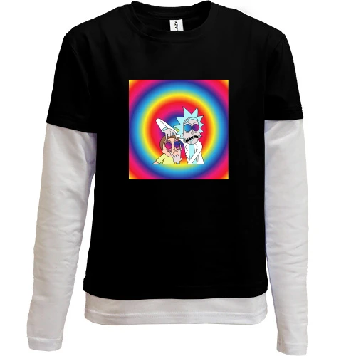 Комбинированный детский лонгслив, Черный, Rick and Morty rainbow