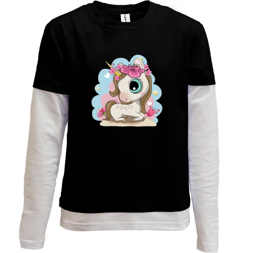 Комбінований дитячий лонгслів, Чорний, Baby unicorn