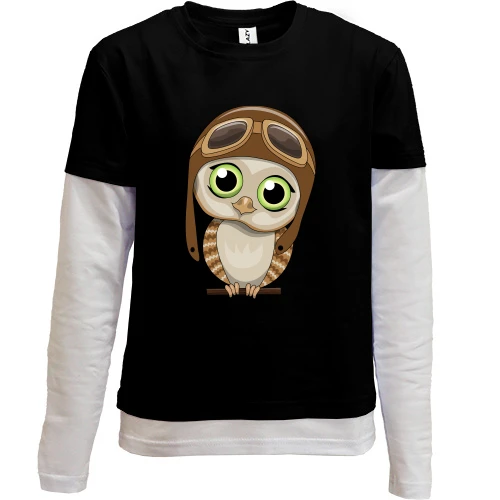 Комбінований дитячий лонгслів, Чорний, Baby owl pilot