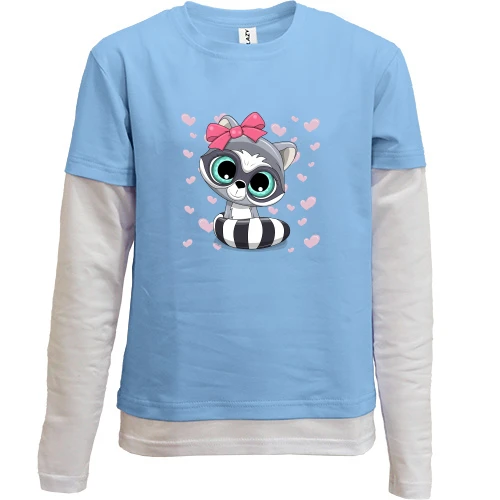 Комбінований дитячий лонгслів, Синій, Baby raccoon girl