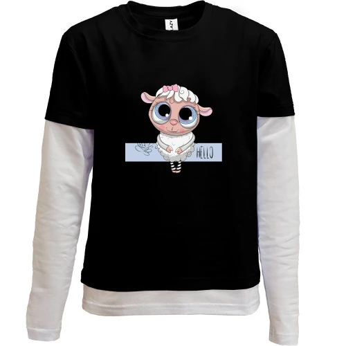Комбинированный детский лонгслив, черный, Baby sheep hello