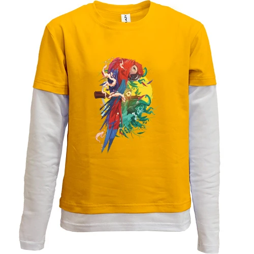 Комбинированный детский лонгслив, желтый, Parrot bright art