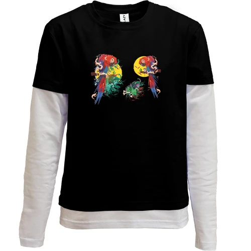 Комбінований дитячий лонгслів, Чорний, Parrots bright art