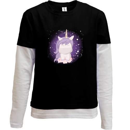 Комбинированный детский лонгслив, черный, Baby unicorn purple