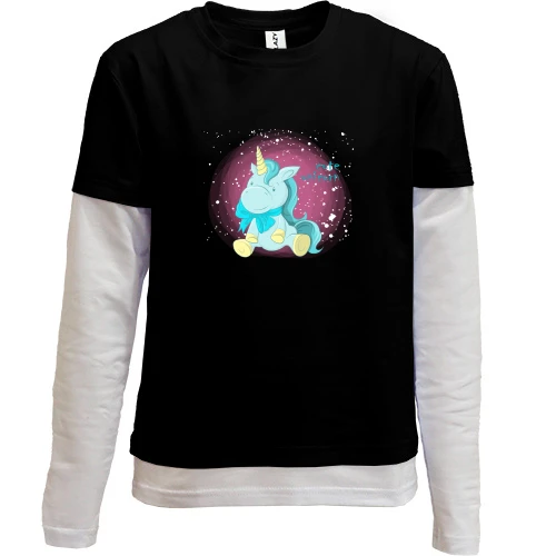 Комбинированный детский лонгслив, черный, Baby unicorn blue