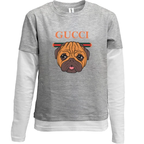 Комбинированный детский лонгслив, серый, Gucci dog