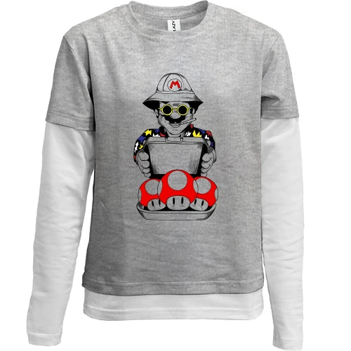 Комбинированный детский лонгслив, серый, Mario with a case