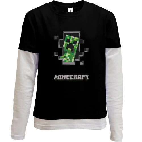 Комбинированный детский лонгслив, черный, Minecraft hole