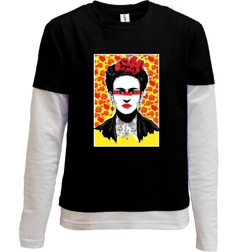 Комбинированный детский лонгслив, черный, Frida Kahlo art
