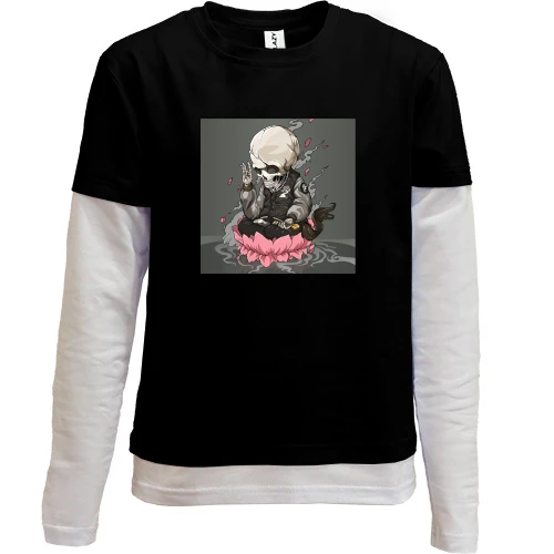 Комбинированный детский лонгслив, черный, Skull in lotus