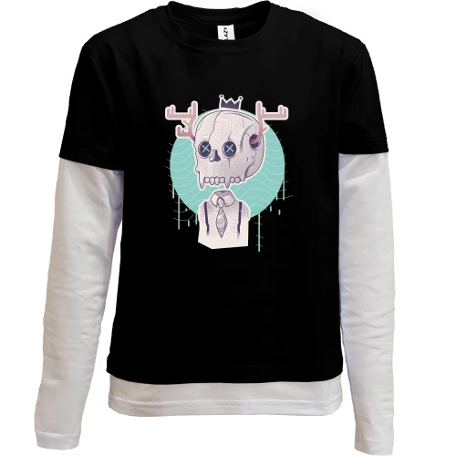 Комбинированный детский лонгслив, Черный, Skull with horns