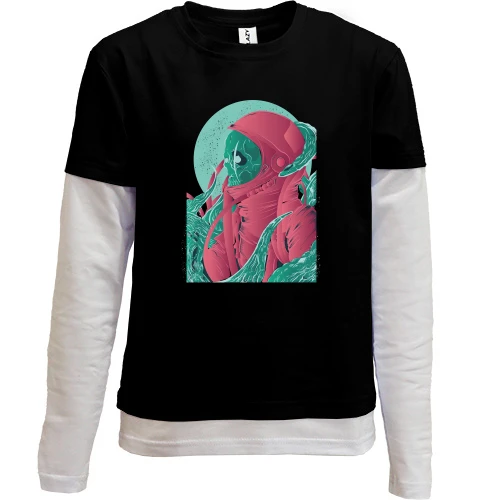 Комбінований дитячий лонгслів, Чорний, Astronaut Skull