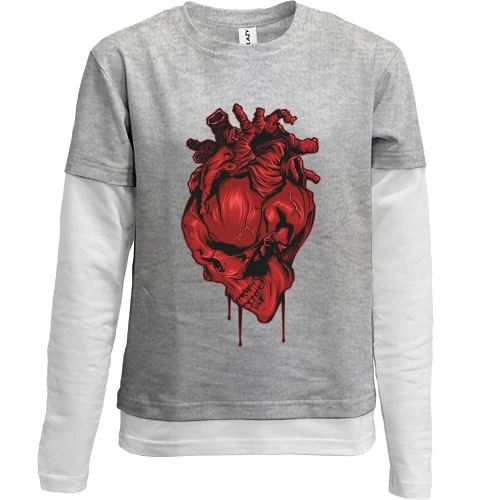 Комбінований дитячий лонгслів, Сірий, Skull Heart