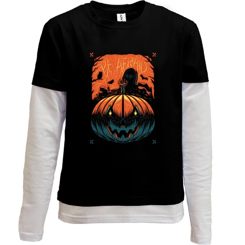 Комбинированный детский лонгслив, черный, Halloween pumpkin. Be afraid