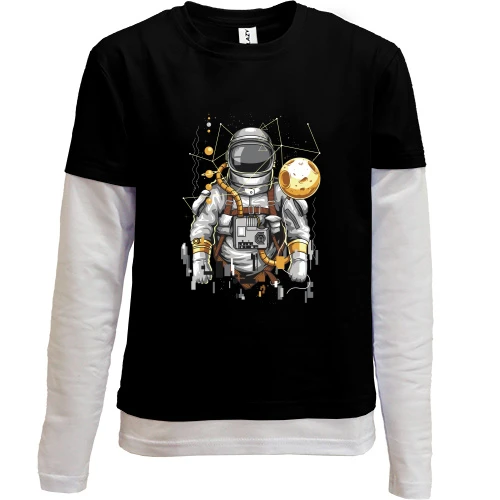 Комбинированный детский лонгслив, черный, Cosmonaut art