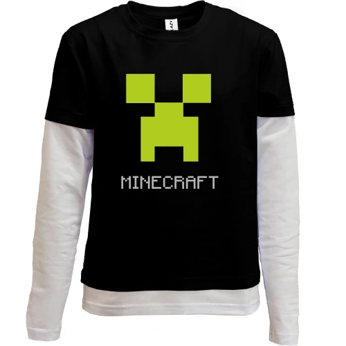 Комбинированный детский лонгслив, черный, Minecraft logo grey