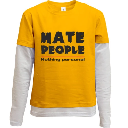 Комбинированный детский лонгслив с надписью "Hate People"