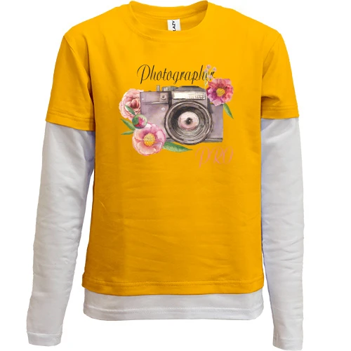 Комбинированный детский лонгслив, желтый, Photographer PRO