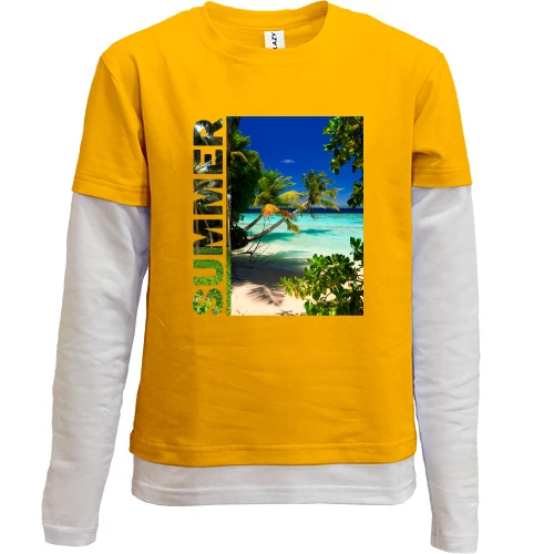 Комбинированный детский лонгслив, Синий, "Summer"
