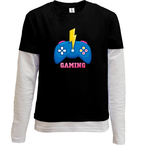 Комбинированный детский лонгслив, черный, Gaming